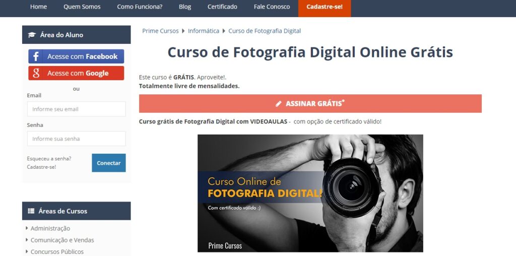 curso online de fotografia grátis