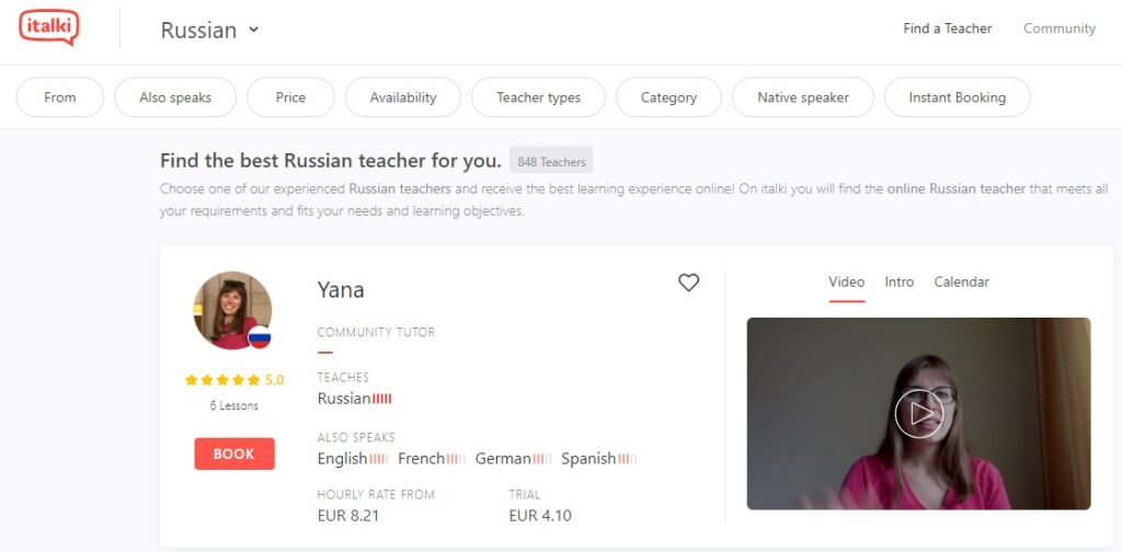 aula de conversação em russo