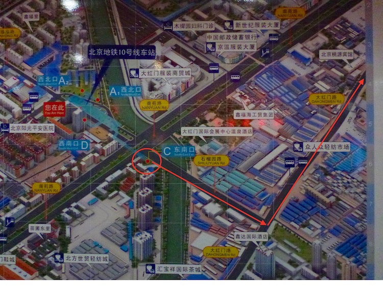 Mapa Terminal Ônibus Pequim Muxiyuan 