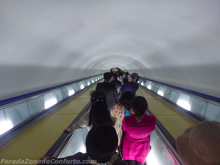 Escada rolante do metrô de Pyongyang Coreia do Norte
