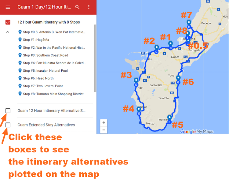 Guam Itinerary map