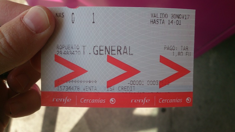 Bilhete do trem do aeroporto de Malaga