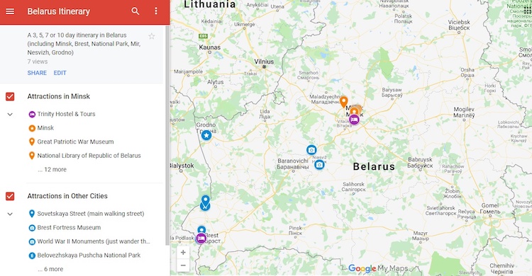 Itinerary Belarus map 2