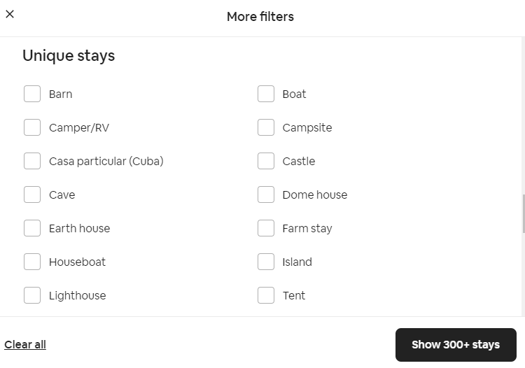 filtros airbnb