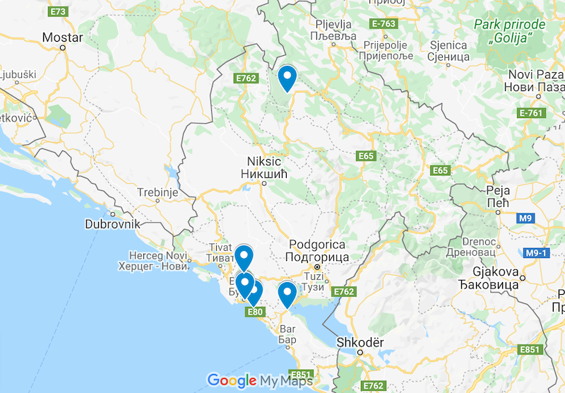 Montenegro Atrações Map