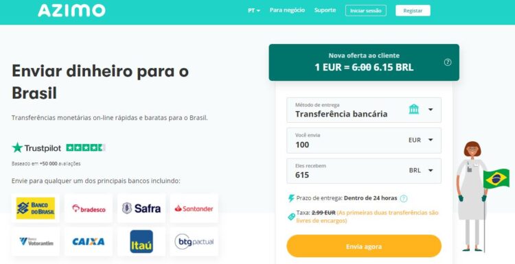 azimo formas baratas de mandar dinheiro da europa para o brasil